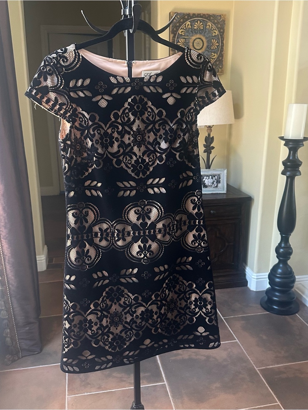 Eliza J Black Lace Overlay Dress with Nude Lining